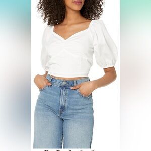 NWT The Drop Women's Annie Sweetheart Neckline Puff-Sleeve Smocked Back Top